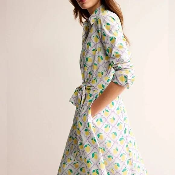 Boden Amy Lavender Lemon Grove Midi Shirt Dress Size 2 Petite Cotton Button Up - Picture 14 of 14
